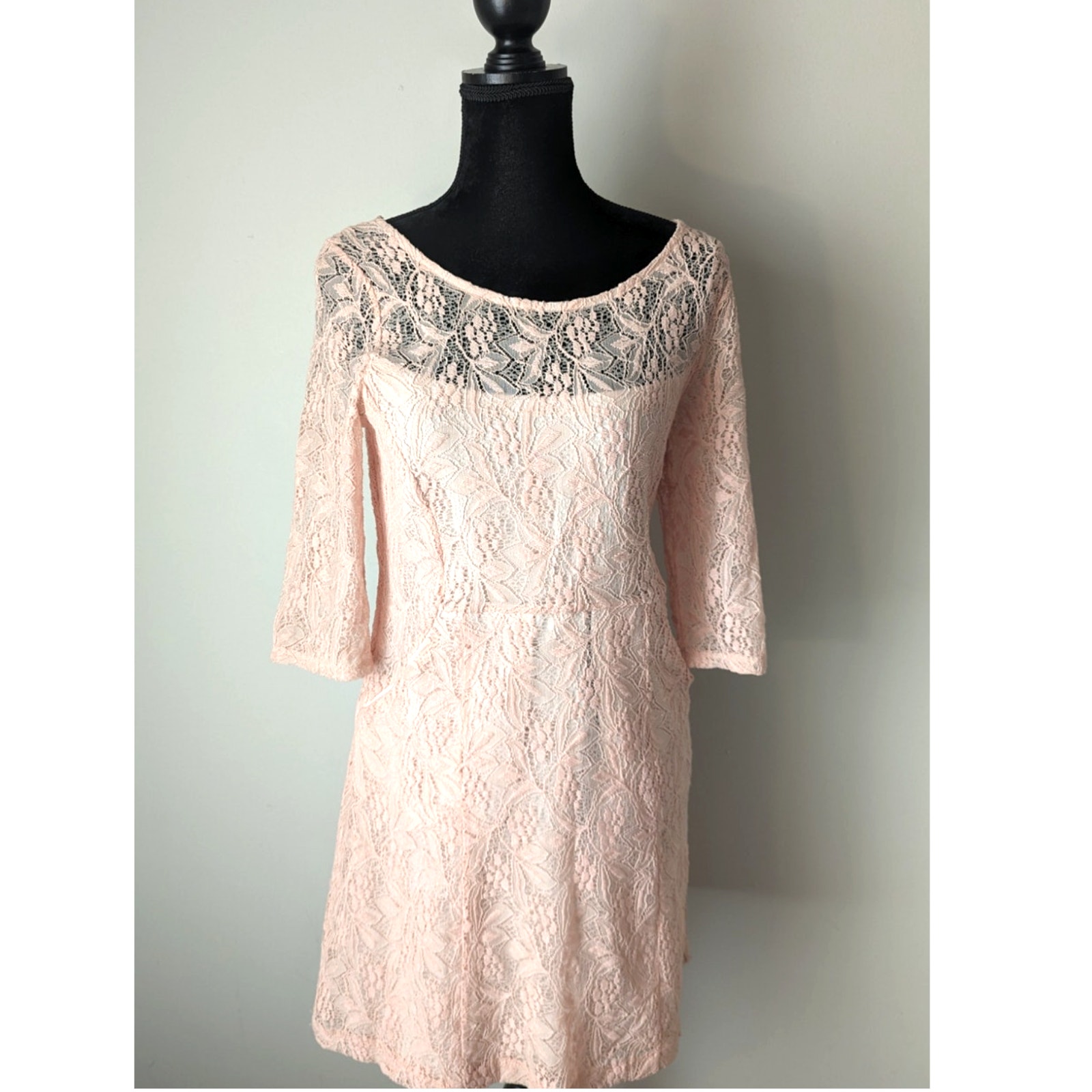 Maeve Pink Lace Fit & Flare Dress Medium Romantic Pockets